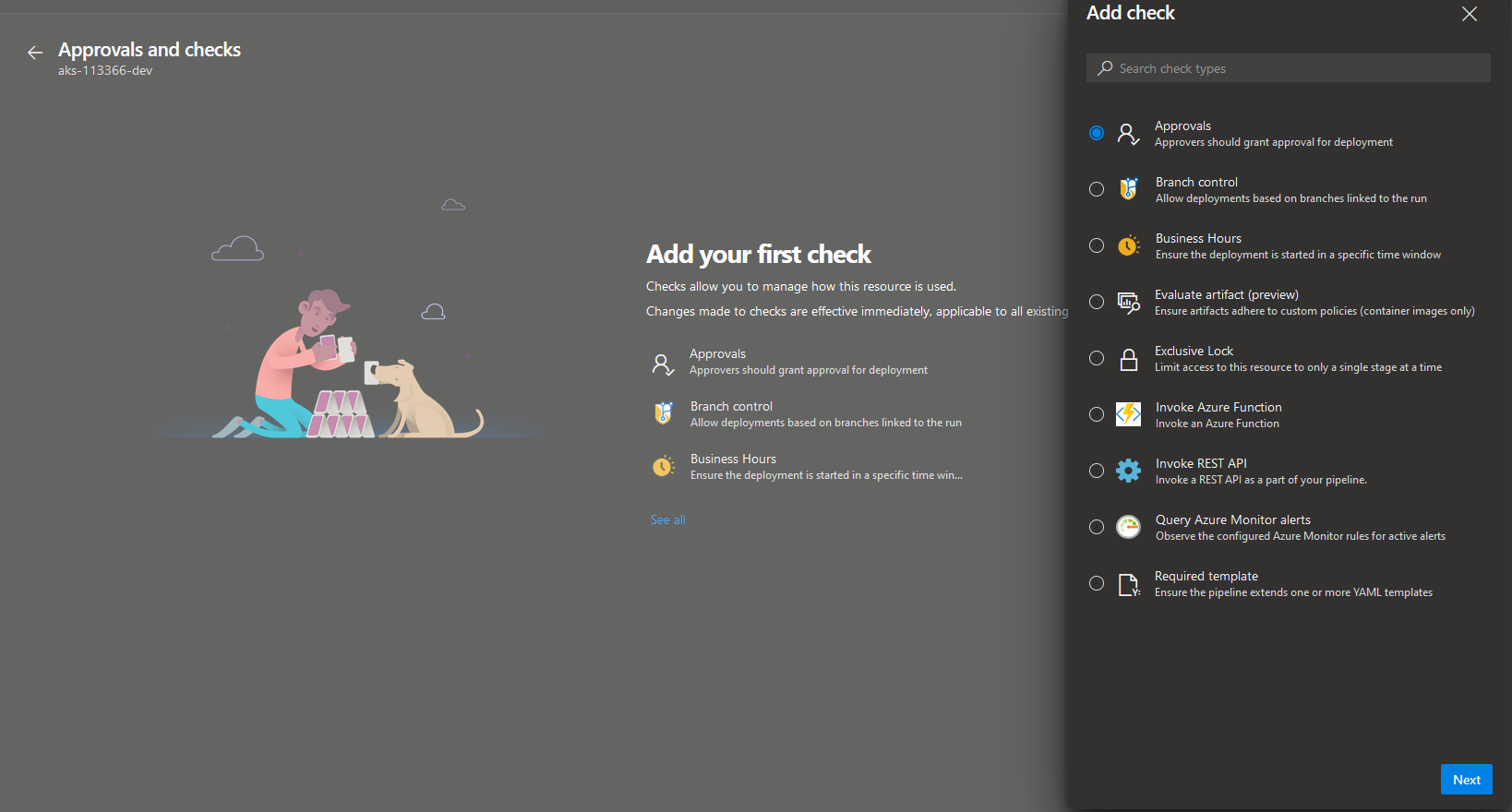 Approvals and checks section in Azure DevOps Environment