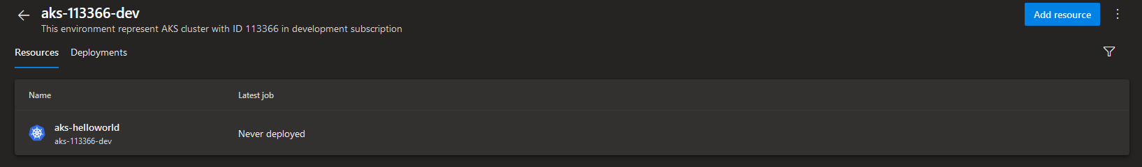Newly created Azure DevOps Environment and Kubernetes resource in Azure DevOps