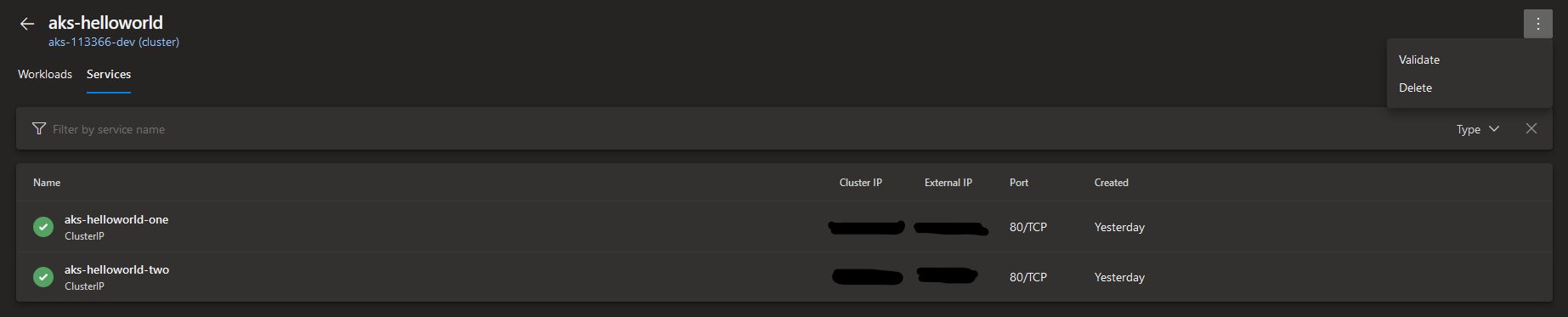 Screenshot of Azure DevOps Services section