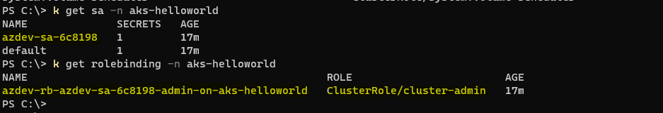 Azure DevOps ServiceAccount for new Kubernetes resource