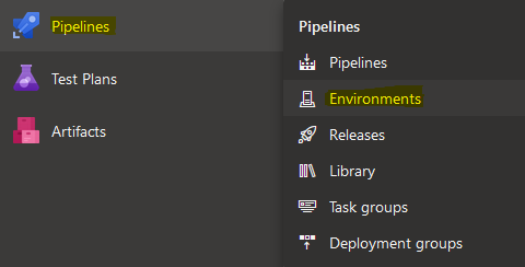 Environments section in Azure DevOps