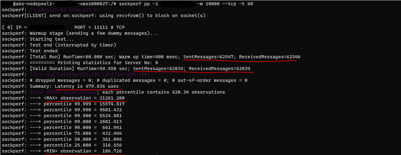 SockPerf Ping-Pong test with larger messages without AN