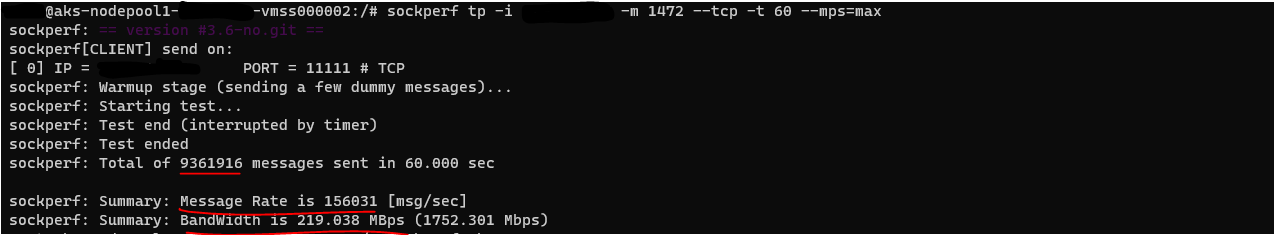 SockPerf Throughput test with larger messages with AN