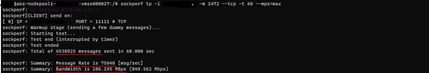 SockPerf Throughput test with larger messages without AN