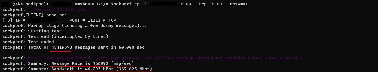 SockPerf Throughput test with AN