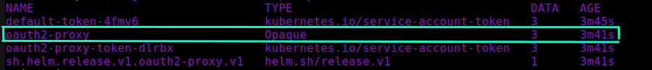 Screenshot of automatically created Kubernetes Secret with OAuth2 Proxy Helm chart deployment
