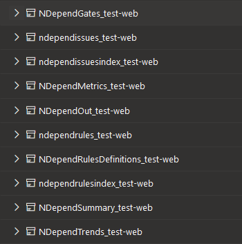 Screenshot of NDepend artifacts