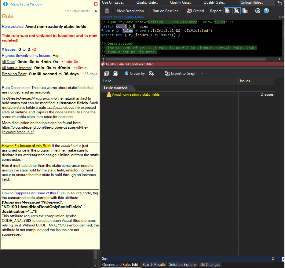 Screenshot of NDepend rule tooltip