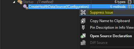 Screenshot of NDepend VS Extension quality gate suppressed rules