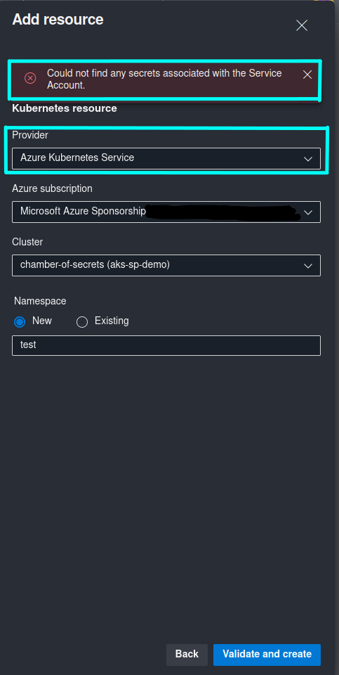 Screenshot of Azure DevOps Environments Service Account Secret error